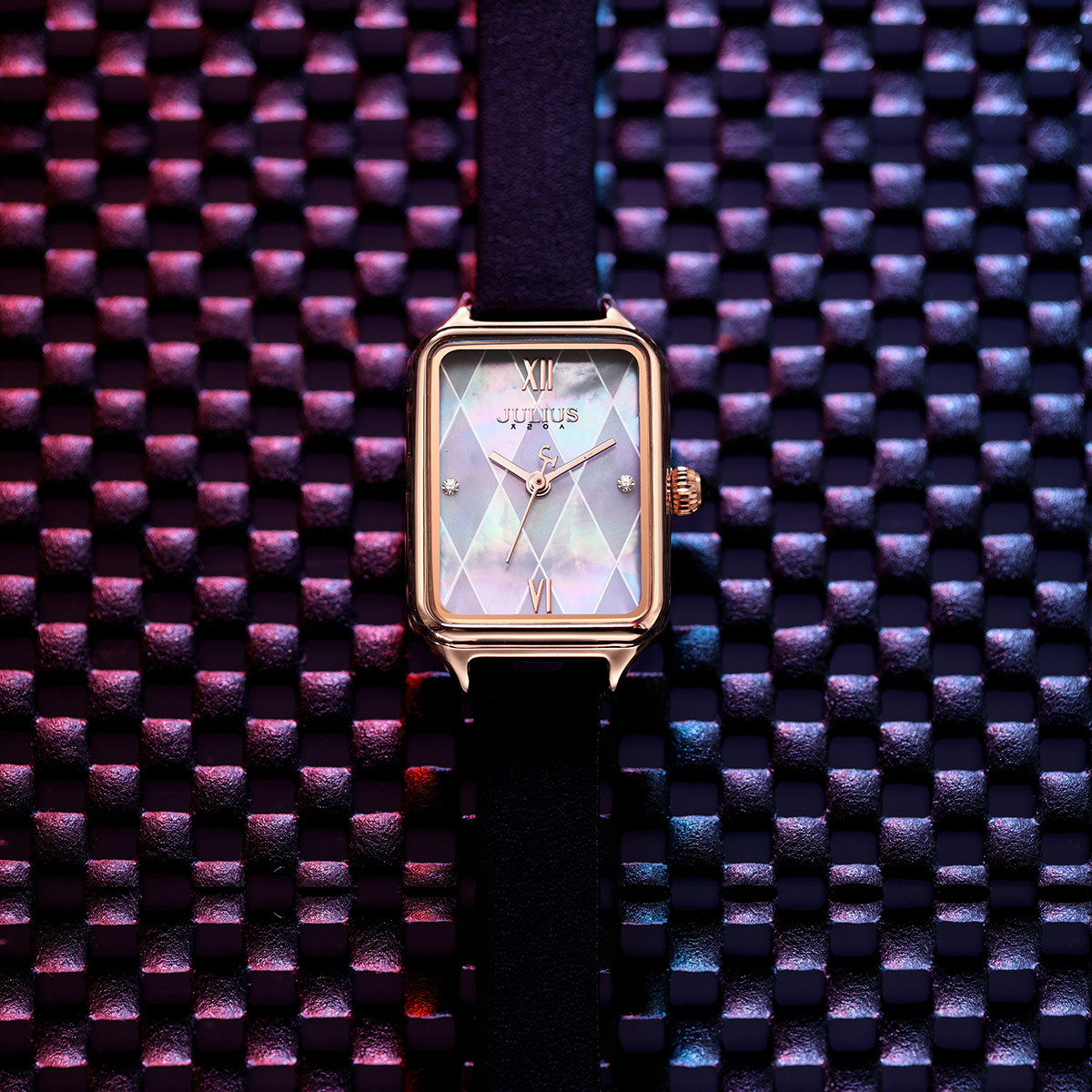 Đồng hồ nữ Julius JA-1280 dây da mặt chữ nhật (Tặng kèm 1 dây thép)