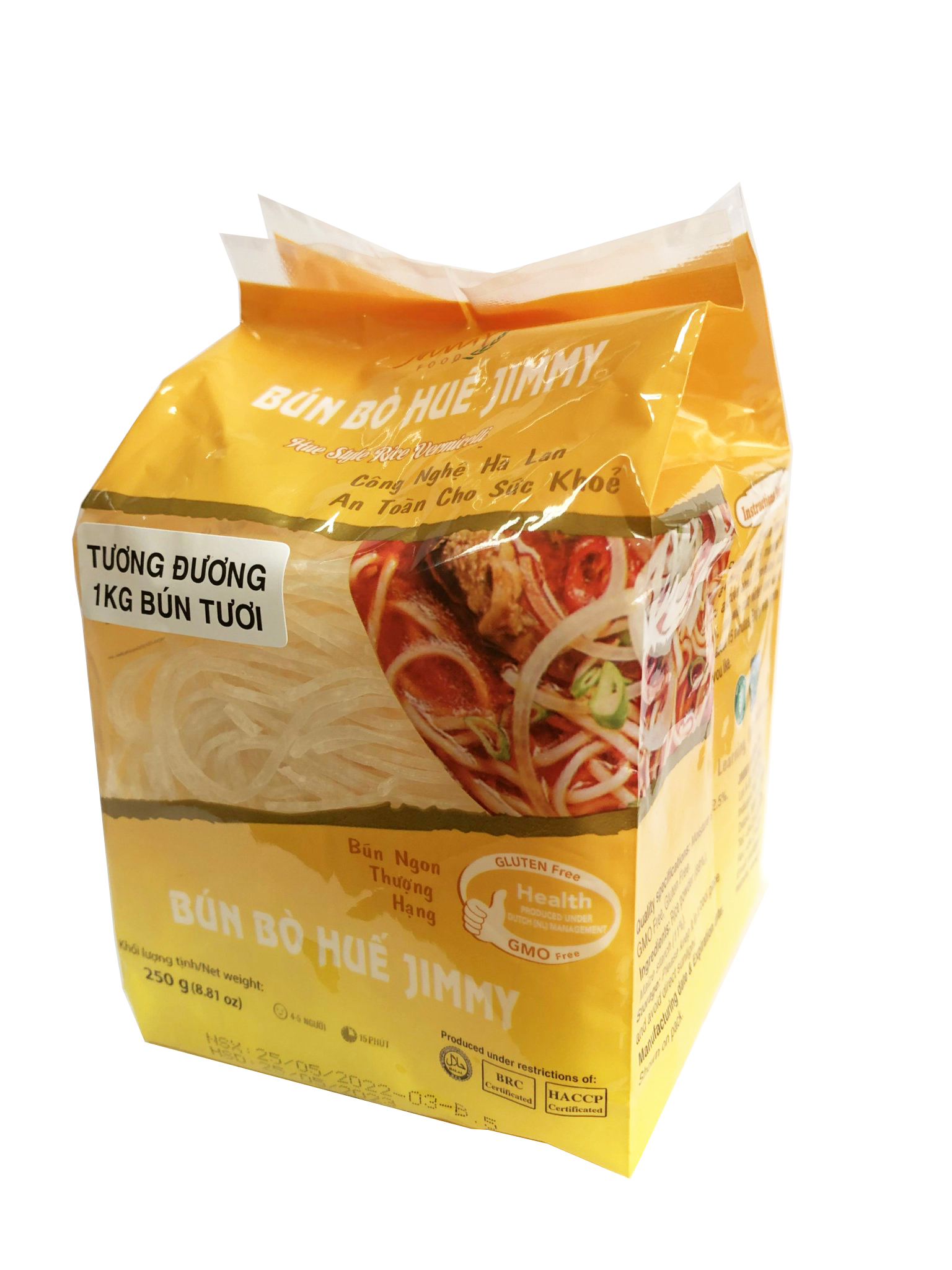 Combo 8 gói bún gạo Jimmy túi 250 gram + 8 gói bún bò Huế Jimmy túi 250 gram - Thùng 4kg