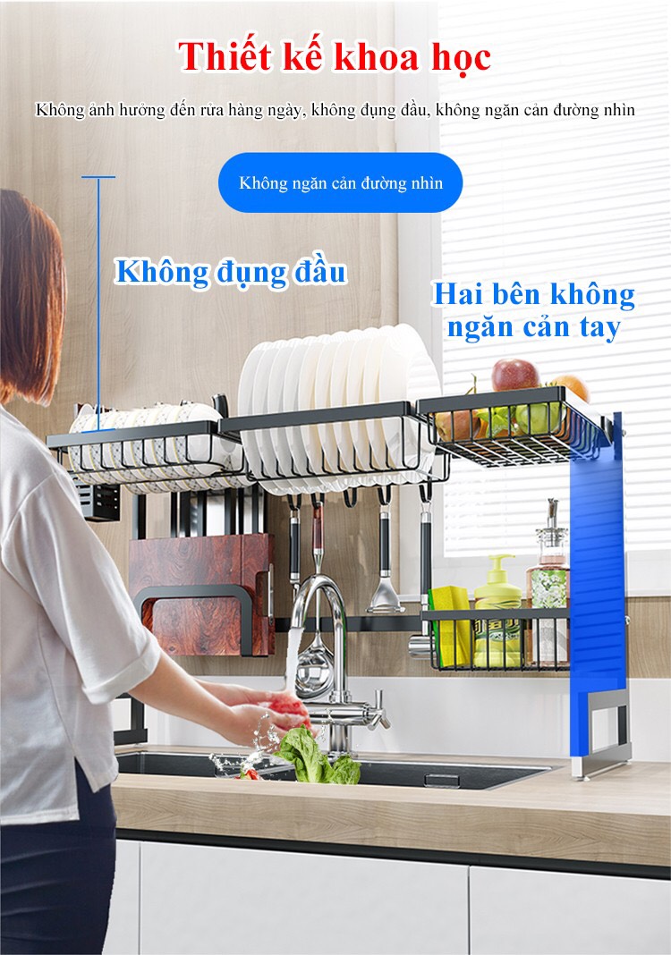 KỆ ÚP CHÉN BÁT THÔNG MINH INOX 201 PHỦ SƠN TĨNH ĐIỆN ĐEN LOẠI DÀNH CHO CHẬU 2 BỒN RỬA