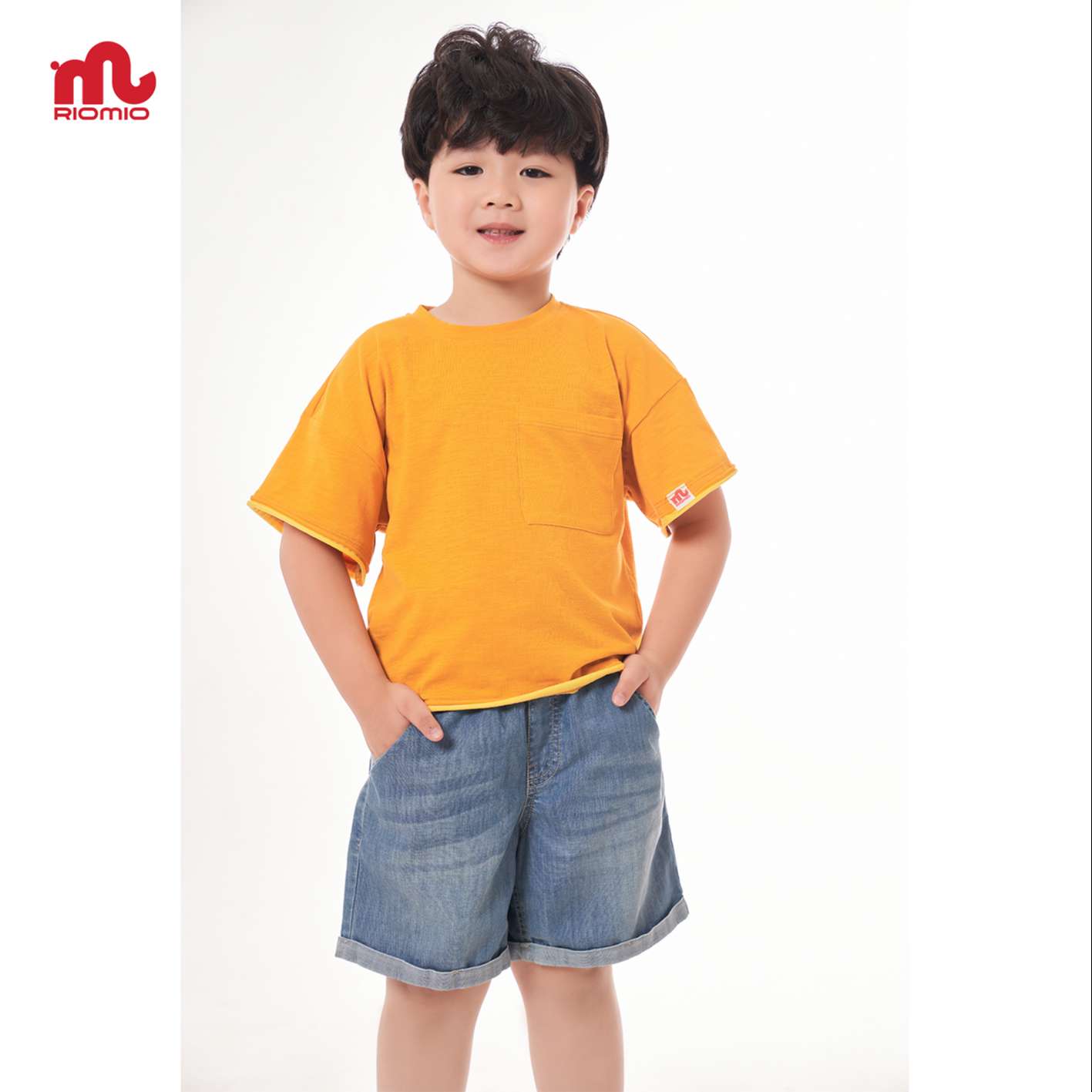 Quần short jean cho bé trai 3-11 tuổi (15-40kg) RIOMIO sooc bò ống rộng cạp chun 100% cotton - RM218