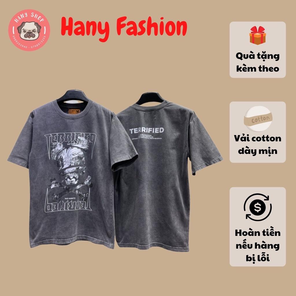 Áo thun unisex tay lỡ BAD TERRIFIED WASHED || Hany shop