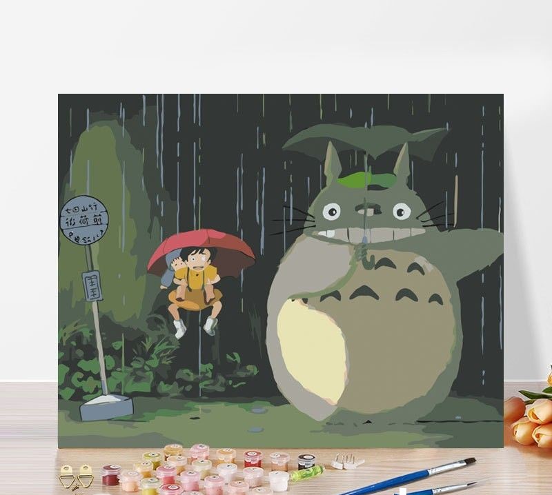 Tranh tô màu sơn dầu số hóa Totoro và Mei - M105 - 40x50cm