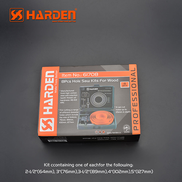Bộ Mũi Cưa Khoét Lỗ 8 Chi Tiết HARDEN 610545, Hàng Chính Hãng, Làm bằng thép cacbon cao, Răng được nhiệt luyện với độ cứng HC46-53. Dùng khoét thạch cao và gỗ.