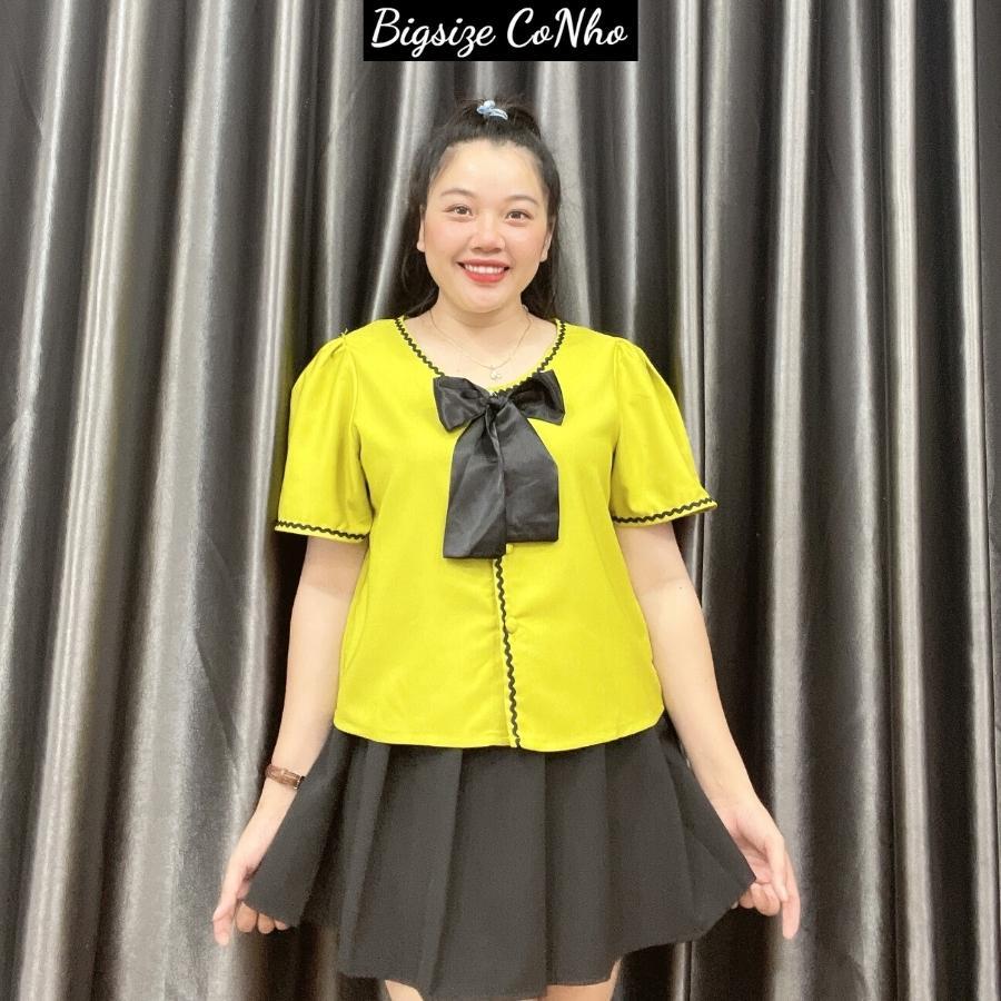 Áo sơ mi bigsize nữ tay ngắn viền kết hợp nơ xinh xắn SM5 - Màu bơ