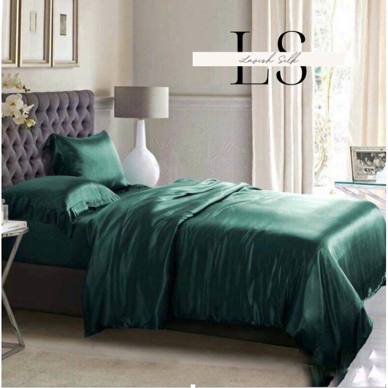 Trọn Bộ Vỏ Chăn Ga Gối Phi Lụa Lavish Silk Cao Cấp Mát Lạnh Hàng Loại 1 Không Nối Vải –Xanh Lá