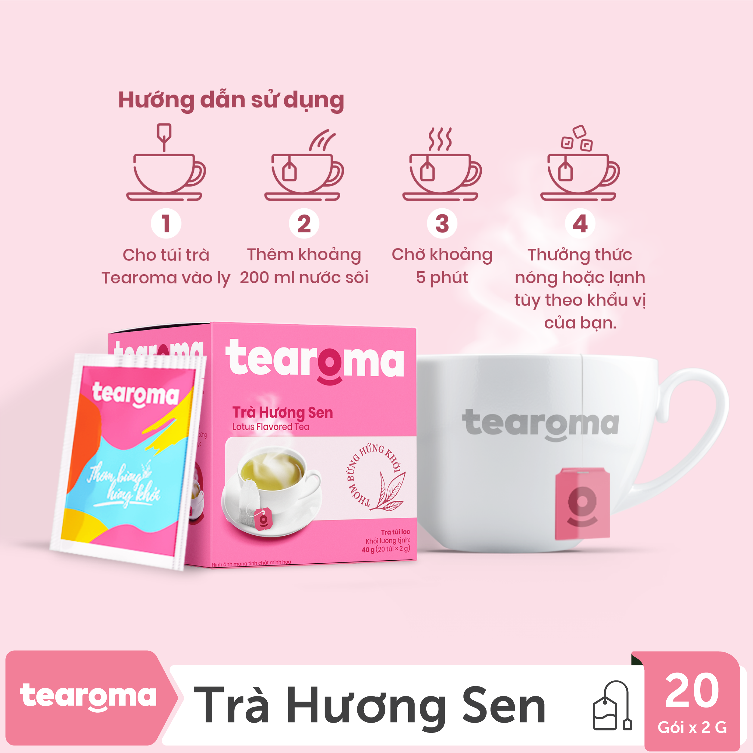 Mua 2 tặng 1 - Trà túi lọc Sen Tearoma (Hộp 20gói x 2gr)