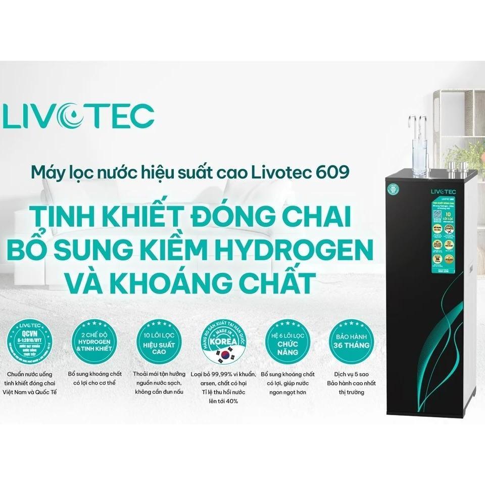 [TẶNG BỘ LÕI] Máy lọc nước RO Livotec 609, Tinh khiết đóng chai, Giàu kiềm, giàu khoáng, 2 chế độ nước