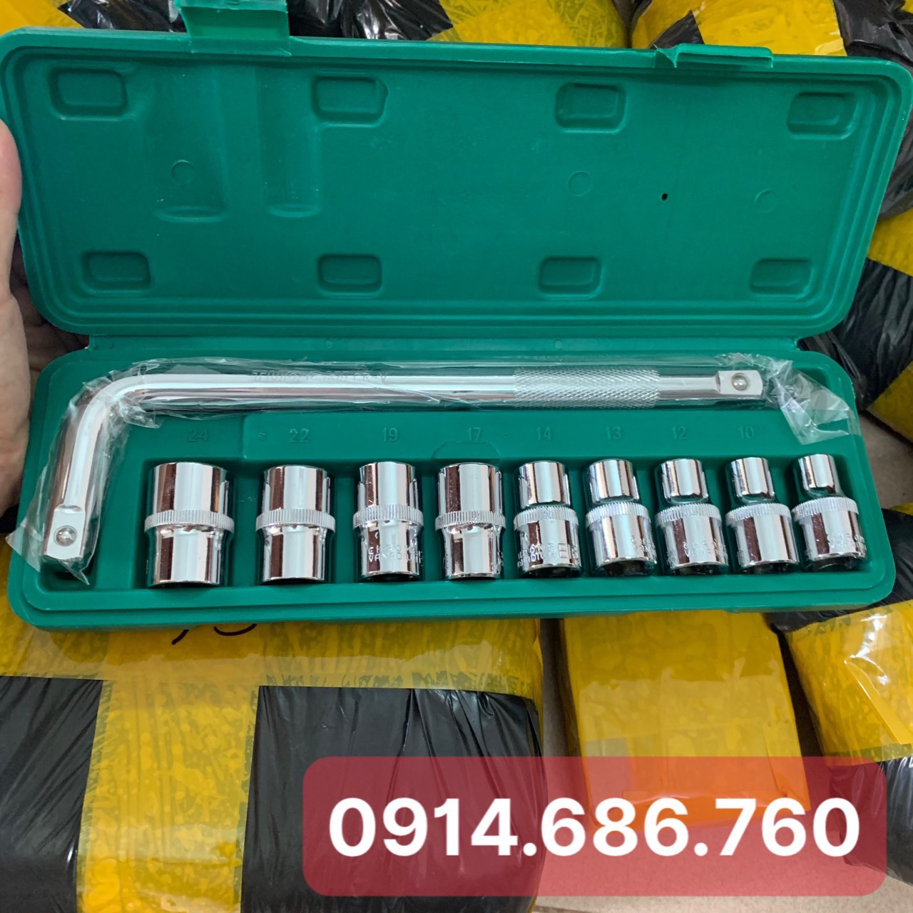 Bộ khẩu tuýp E 10 chi tiết cỡ lắp khẩu 1/2" KÈM tay vặn, E8-E24