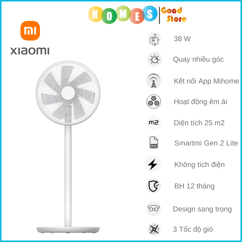 Quạt Đứng Thông Minh XIAOMI Smartmi Gen 2 Lite, 3 Tốc Độ Gió Quạt Siêu Êm, Kết Nối App Mihome, Công Suất 38W - Hàng Chính Hãng