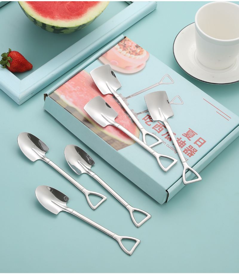 Hộp 6 Muỗng Inox Hình Cây Xẻng Dùng Tráng Miệng Sang Trọng