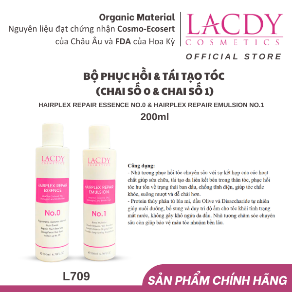 Bộ sản phẩm phục hồi - tái tạo tóc hư tổn Lacdy (L706 L707) Chai số 0 200ml &amp; chai số 1 200ml