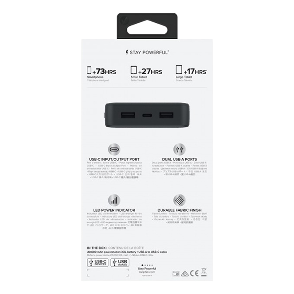 Pin Sạc Dự Phòng Mophie Powerstation 20000mAh Tích Hợp 3 Cổng Đầu Ra Hỗ Trợ USB Type C Out 401102987 - Hàng Chính Hãng