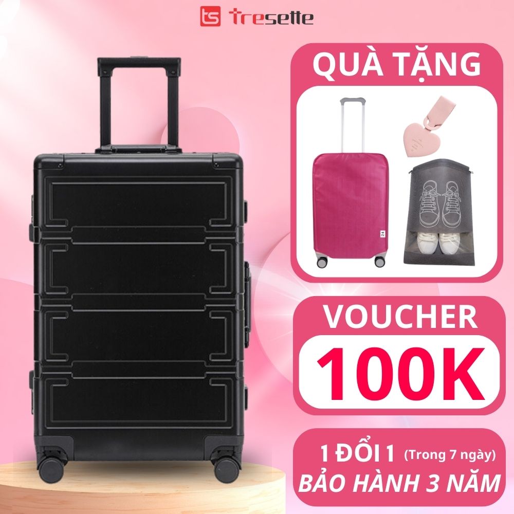 Size 20 Inch Vali Kéo Du Lịch Cao Cấp Chất Liệu Hợp Kim Nhôm Nguyên Khối Nhập Khẩu Hàn Quốc Tresette 2128 - Đen - 20