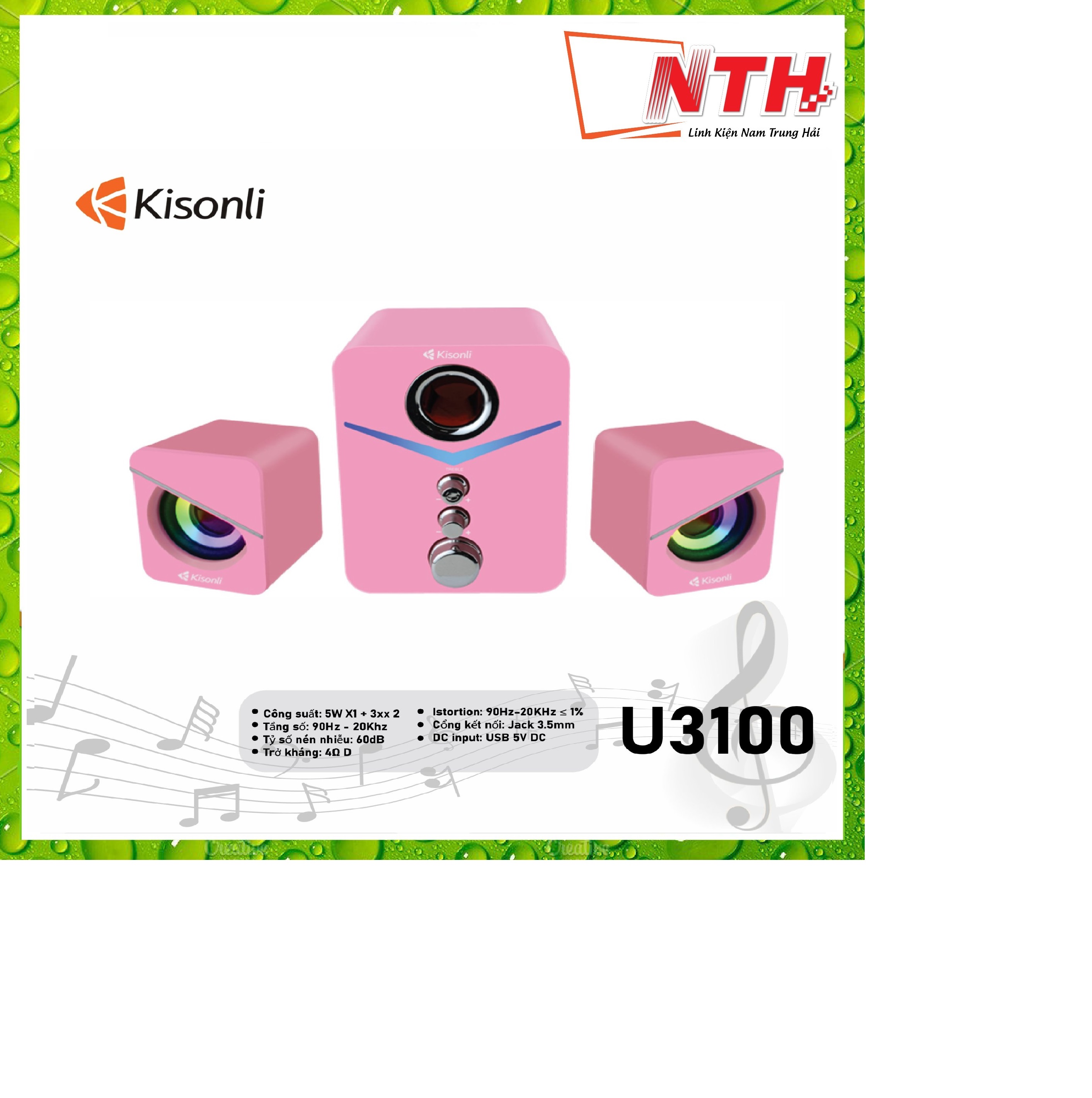 Loa 2.1 Kisonli U-3100 Pink LED - HÀNG CHÍNH HÃNG