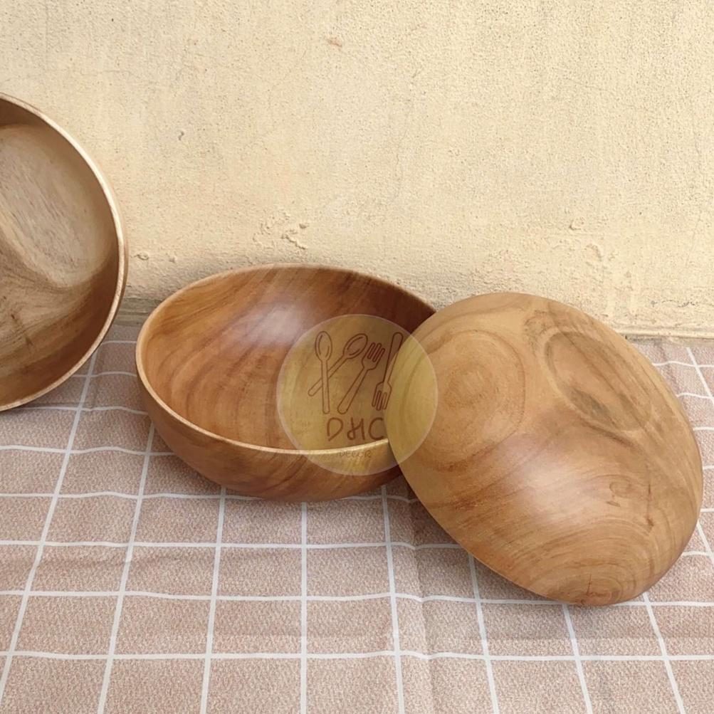 Bát gỗ Keo nguyên khối kích thước đựng Salad/món trộn/hoa quả/đồ khô
