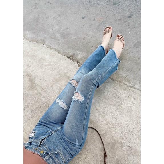 QUẦN JEANS WAX ỐNG LOE RÁCH