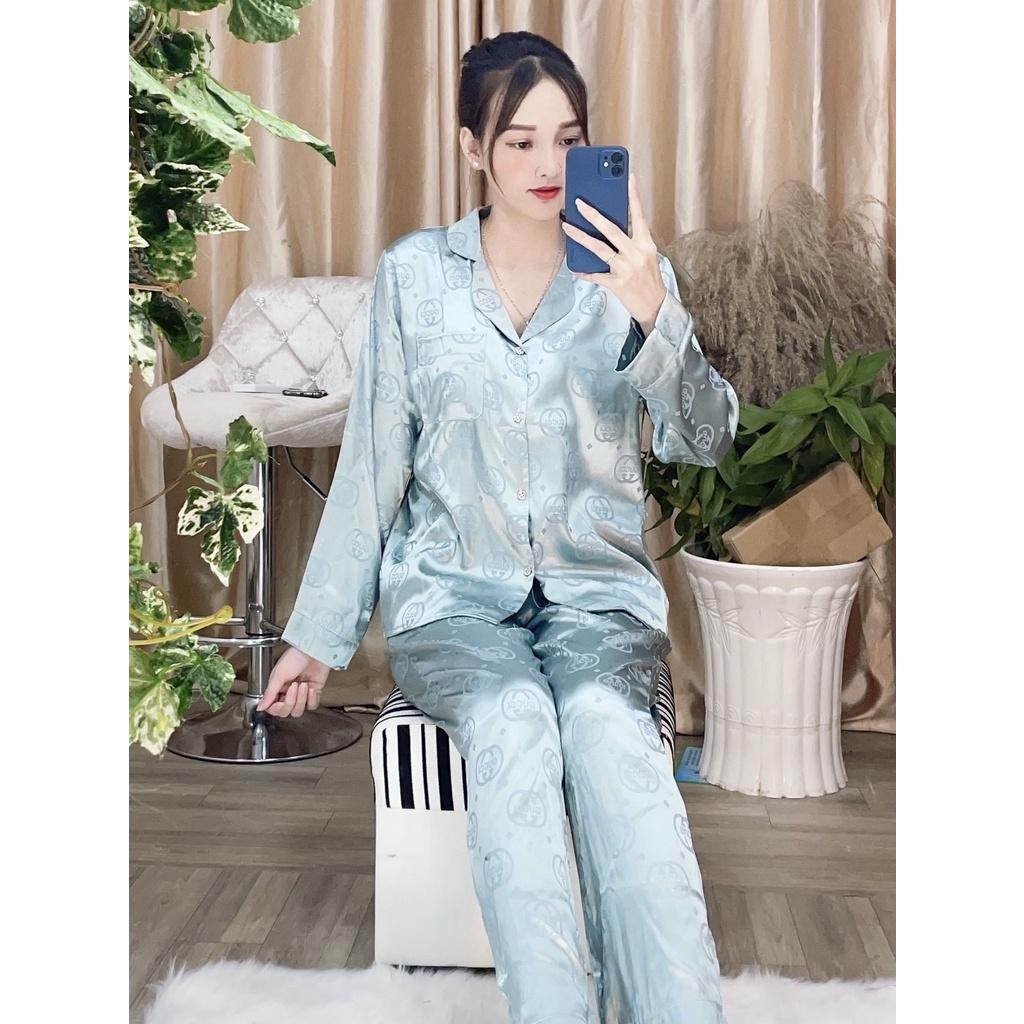 Đồ Bộ Ngủ Nguyên Set Pijama Cổ Thường Quần Dài Tay Dài Lụa Gấm Thiết Kế Cao Cấp Không Xù Mẫu Hot 2021
