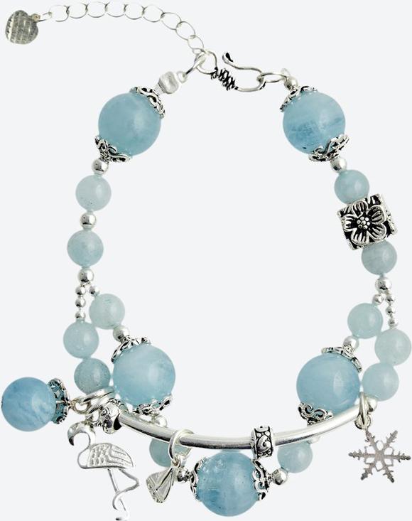Vòng tay đá hải lam ngọc charm hồng hạc Ngọc Quý Gemstones