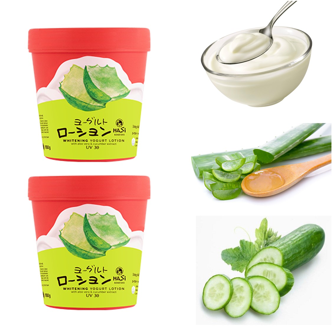 Combo 2 hũ Kem Dưỡng Thể Trắng Da Hasi Chiết xuất Sữa Chua &amp; Nha Đam - Whitening Yogurt Lotion With Aloe Vera &amp; Cucumber Extract