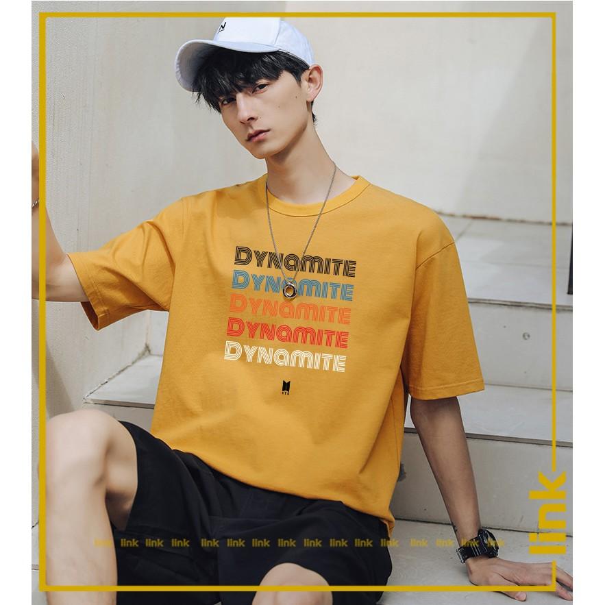 Áo thun tay lỡ DYNAMITE BTS trước ngực UNISEX
