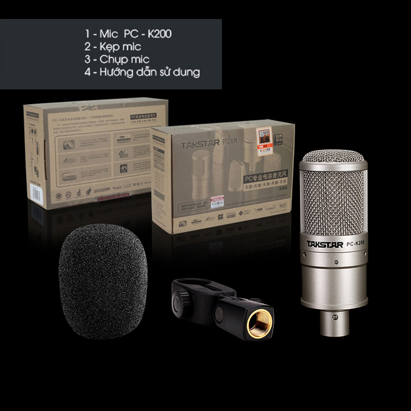 Mic thu âm Takstar PC-K200 chuyên nghiệp [HÀNG CHÍNH HÃNG]  - Micro livestream - Mic PC K200