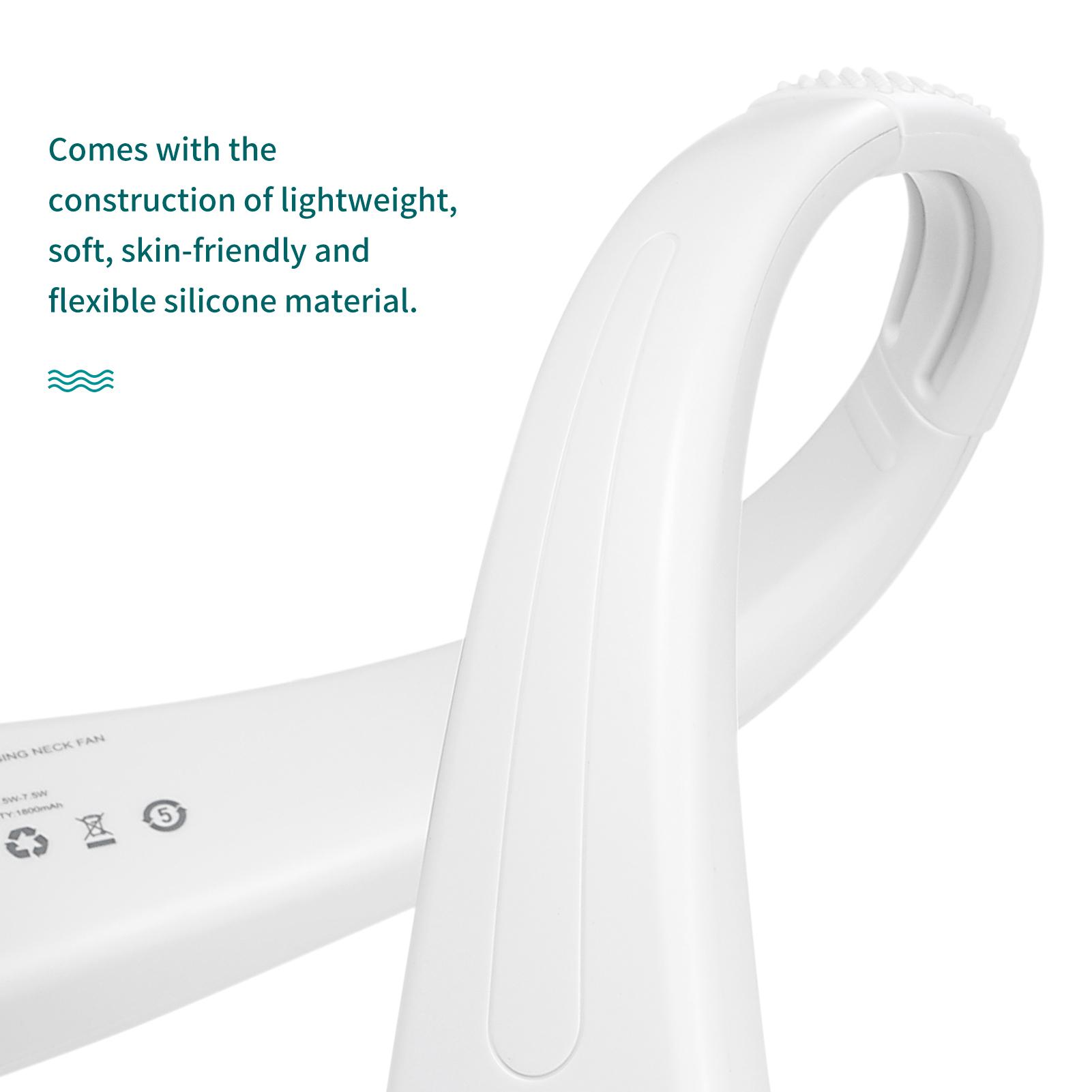 Quạt vòng đeo cổ ko có cánh chạy pin sạc bằng USB cấu tạo bằng vật liệu silicone nhẹ, mềm, thân thiện với da và linh hoạt.