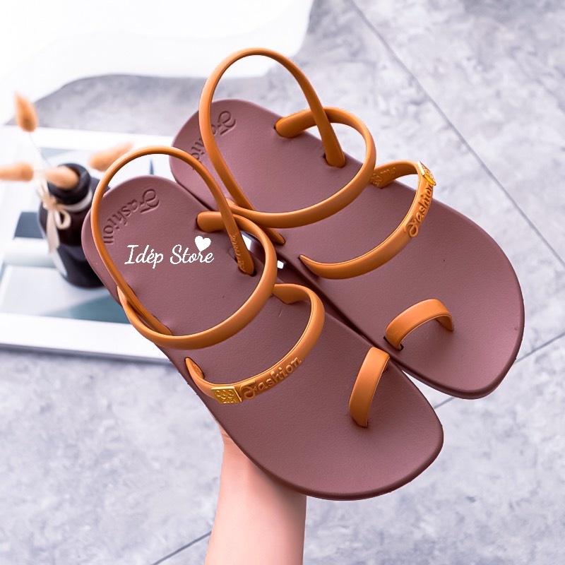 Giày sandal nữ xỏ ngón 2 quai nhựa giả da đế cao su đi mưa, đi học chống trơn siêu bền iDÉP GL063