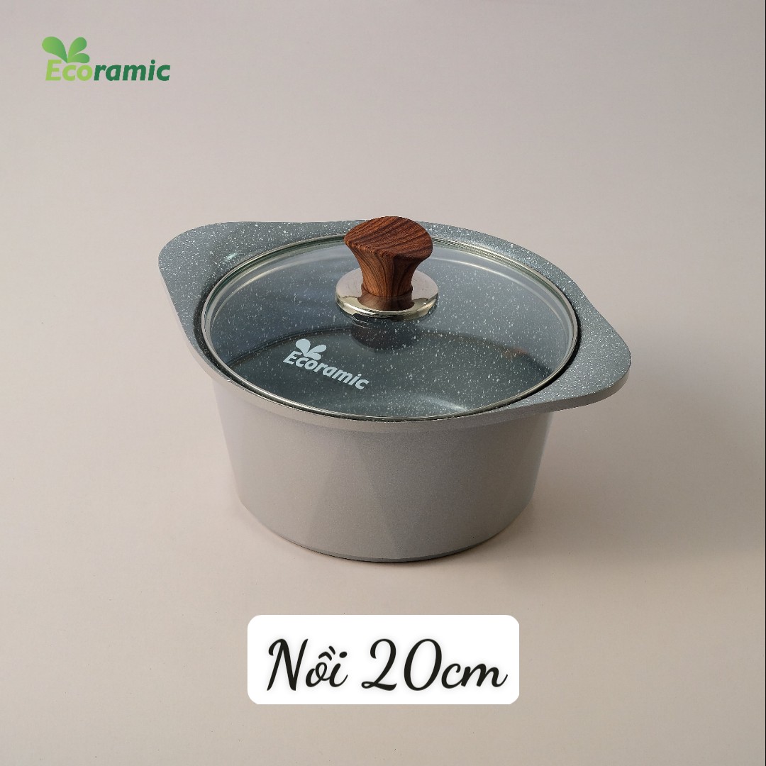 BÔ 5 NỒI CHẢO CAO CẤP ĐẾ TỪ ECORAMIC (NỒI 20CM, 24CM, CHẢO CẠN 24CM, CHẢO SÂU 26CM, NỒI LẨU 28CM)