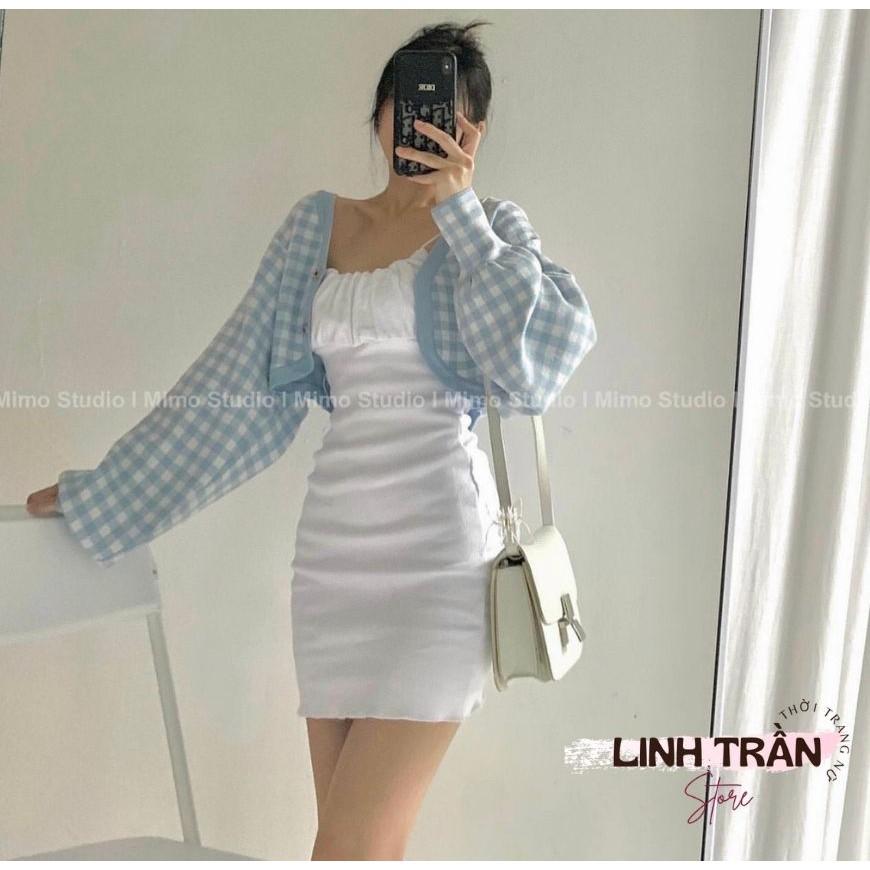 Sét Đầm 2 Dây Mix Áo Khoác Tay Dơi Váy 2 Dây Dáng Ôm Mix Áo Tay Dơi Linh Trần Store