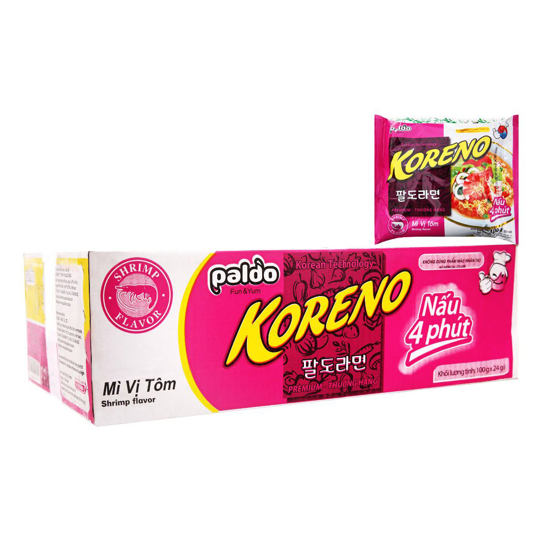 Thùng 24 Gói Mì vị Tôm Koreno 100g