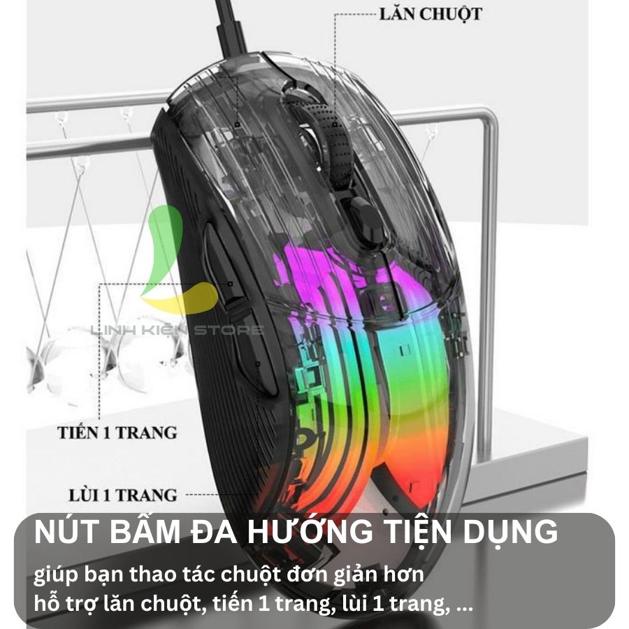 Chuột chơi game có dây XUNFOX XYH10 - Chuột gaming thiết kế trong suốt với đèn led RGB độc đáo - Hàng nhập khẩu