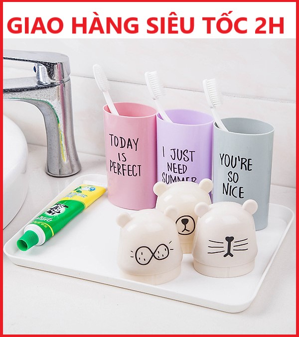 Dụng cụ đựng bàn chải hình gấu có nắp đậy ( giao màu ngẫu nhiên) - Tặng móc dán PKS siêu chắc