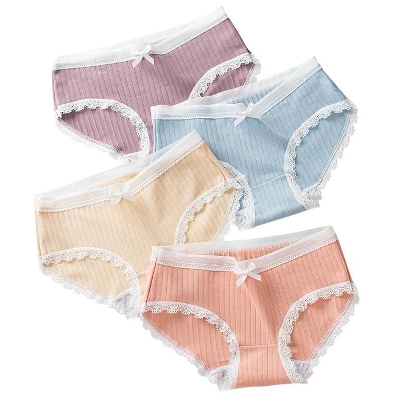 Combo 5 quần lót nữ cotton gân tăm viền ren trắng dễ thương - Tada