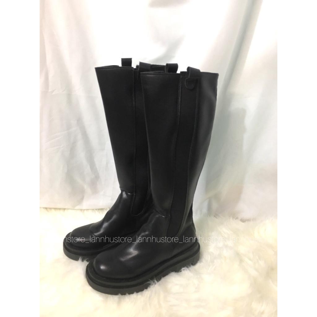 Boot đùi mona plus 5cm- đế 5cm da PU trơn có chun 2 bên sườn+khoá sau(ảnh+video shop quay độc quyền)