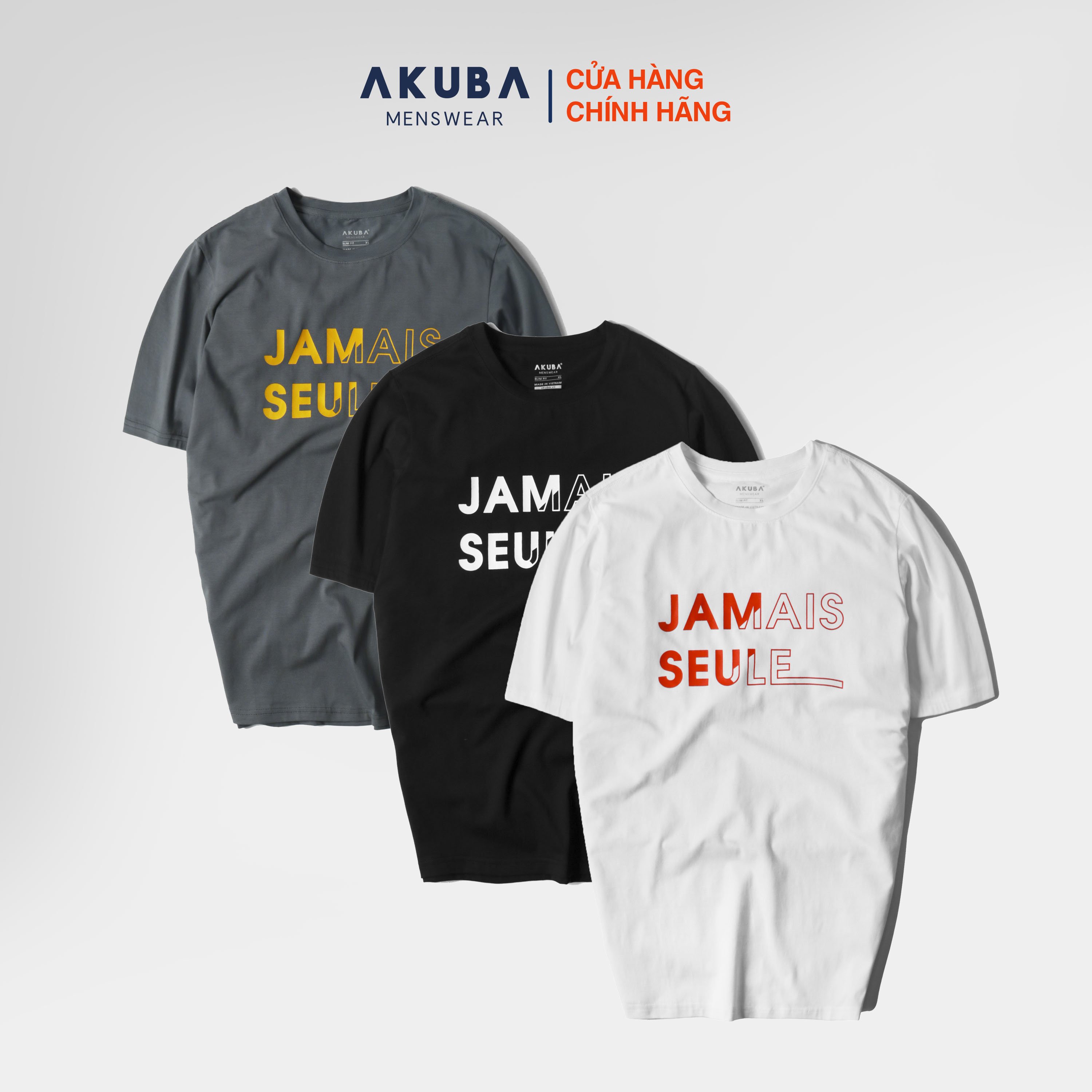 Áo thun nam họa tiết in chữ AKUBA form slimfit, vải cotton 100% organic, thấm hút mồ hôi tốt, co giãn 4 chiều 01JW092