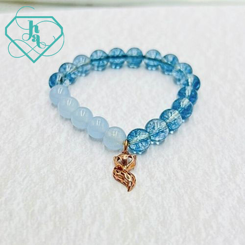 Vòng tay đá thạch anh đính charm vàng 14k