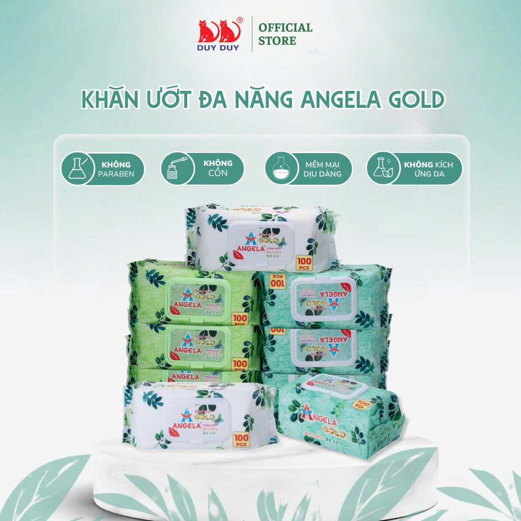Khăn ướt cho bé Baby Angela Gold vải không dệt rayon cao cấp 100 miếng 18x20cm