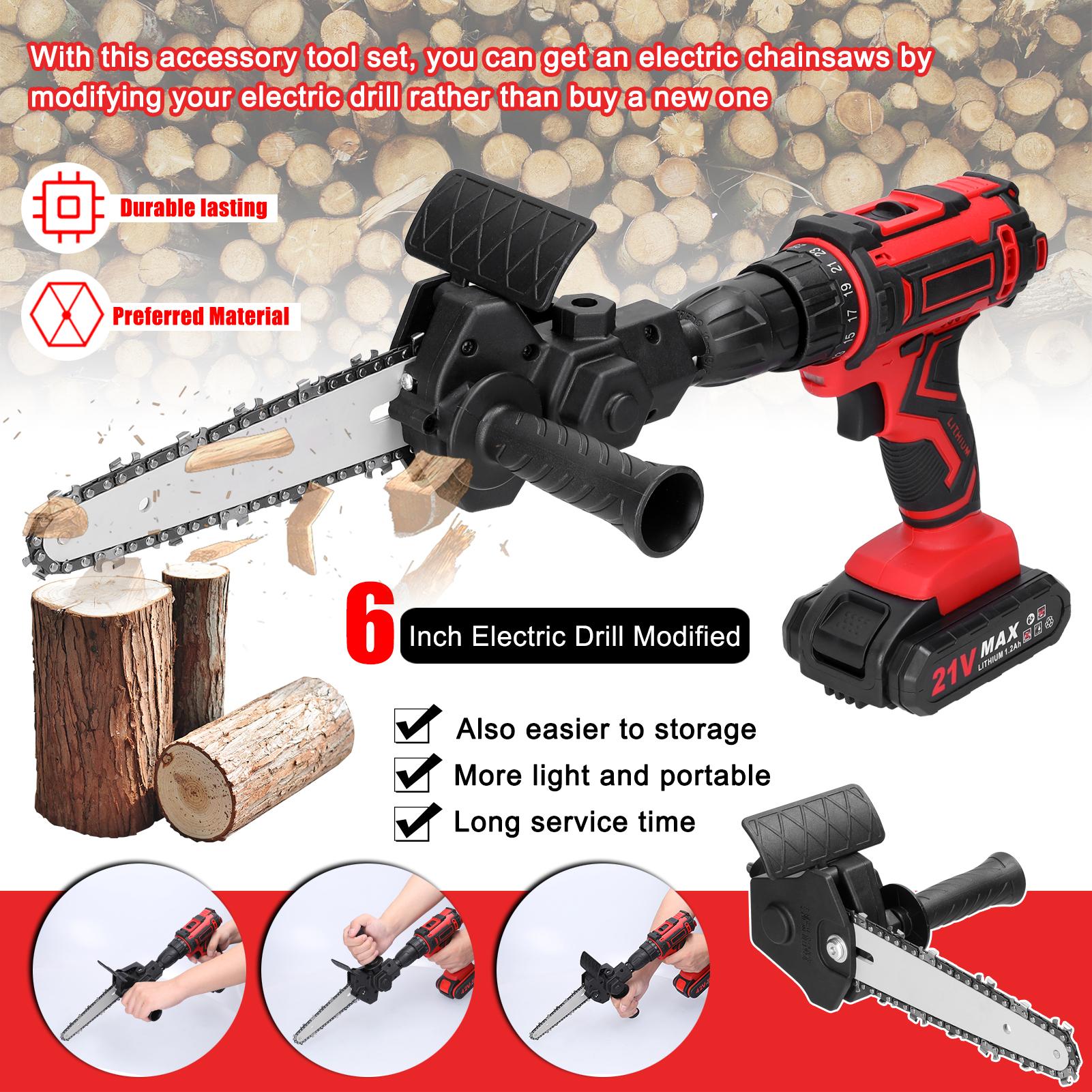 Máy khoan điện 6 inch được sửa đổi thành Công cụ đính kèm cưa xích điện Phụ kiện cưa xích điện Bộ công cụ sửa đổi thiết thực Dụng cụ cắt chế biến gỗ
