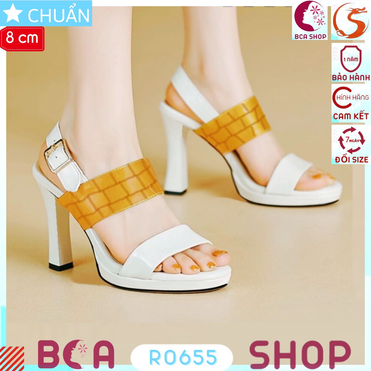 Giày cao gót nữ phối màu 8p RO655 ROSATA tại BCASHOP hở mũi, quai ngang kép độc đáo và thời trang