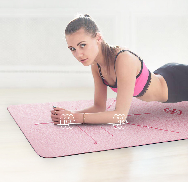 Thảm tập yoga định tuyến TPE 6mm 2 lớp - Xanh dương (Kèm túi và dây buộc)