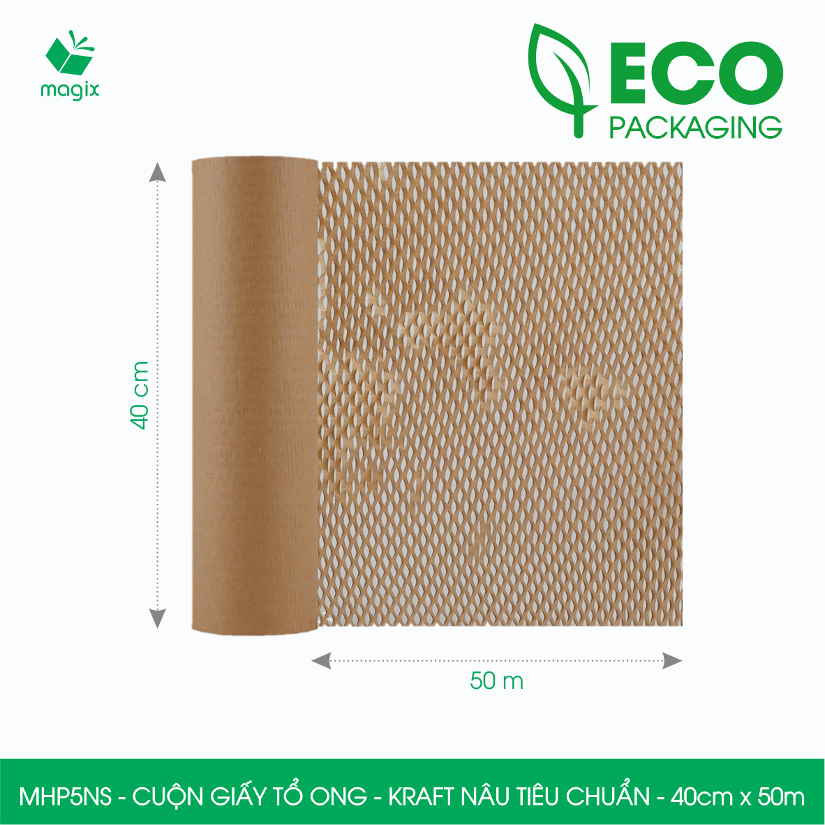 MHP5NS - 40cm x 50m - Cuộn giấy tổ ong chống sốc - Kraft nâu Tiêu Chuẩn - Giấy gói hàng, gói quà