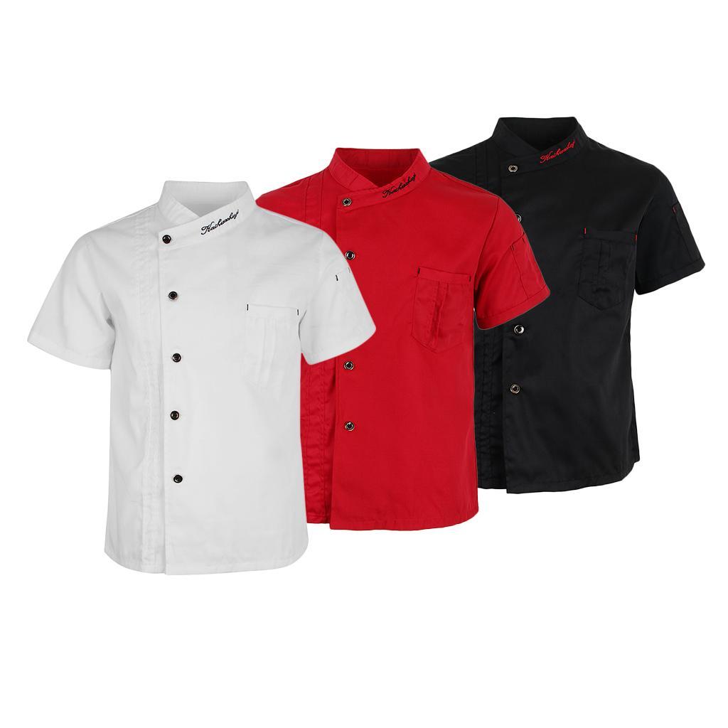 3x Unisex Chef Jackets Coat Short Sleeves Shirt Kitchen Uniforms M