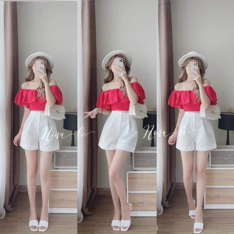 Sét áo trễ vai xếp bèo kèm quần xinh lung linh