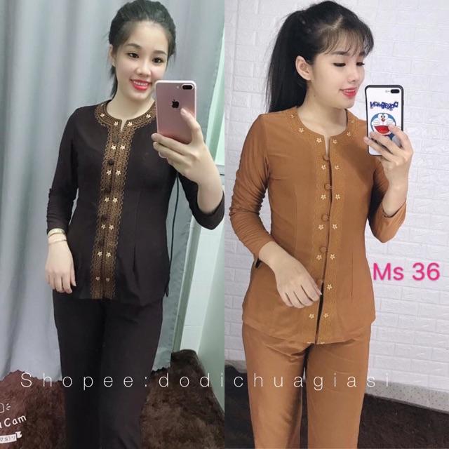 Đồ Lam # Cổ Khoá Thêu Lắc Hoa# Đồ Bộ Nữ # Quần Áo #Trung Niên# Thun Co Giãn