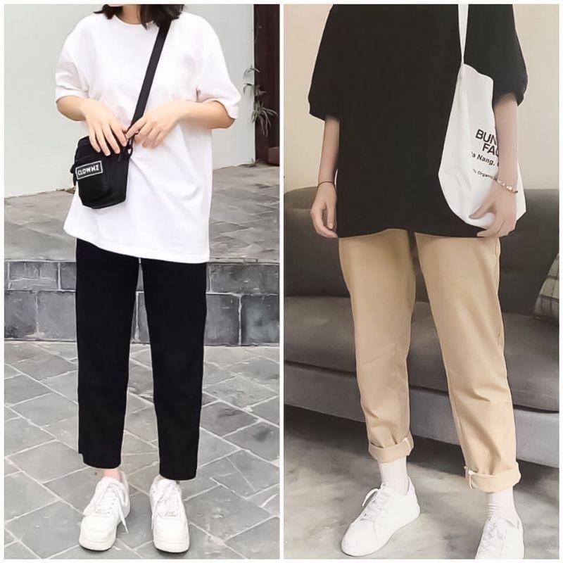 Quần Kaki Nữ Lưng Cao Dáng Rộng Ống Suông ulzzang