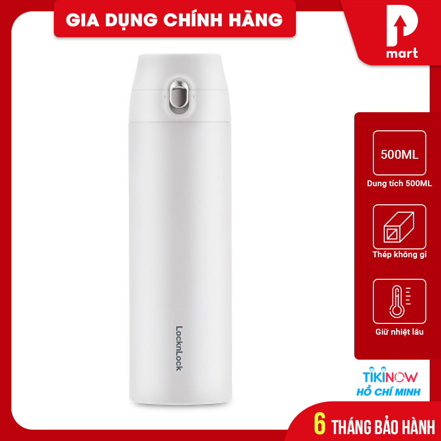 Bình Giữ Nhiệt LocknLock Featherlight One-touch Tumbler 500ml LHC3257WHT - Màu trắng