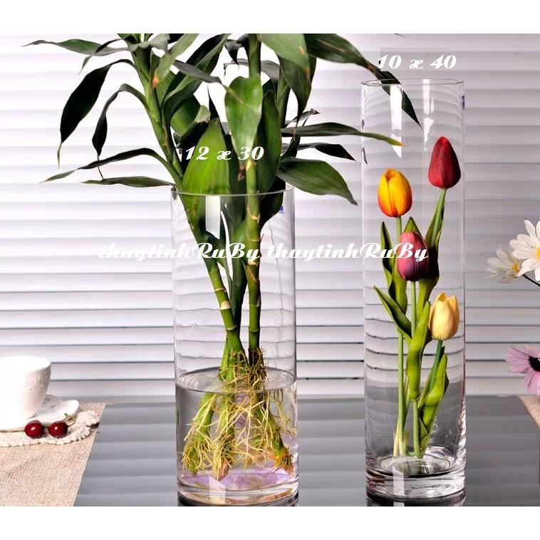 Bình Bông Lọ Hoa Thủy Tinh D10XH40Cm, Bình Hoa Trụ Tròn