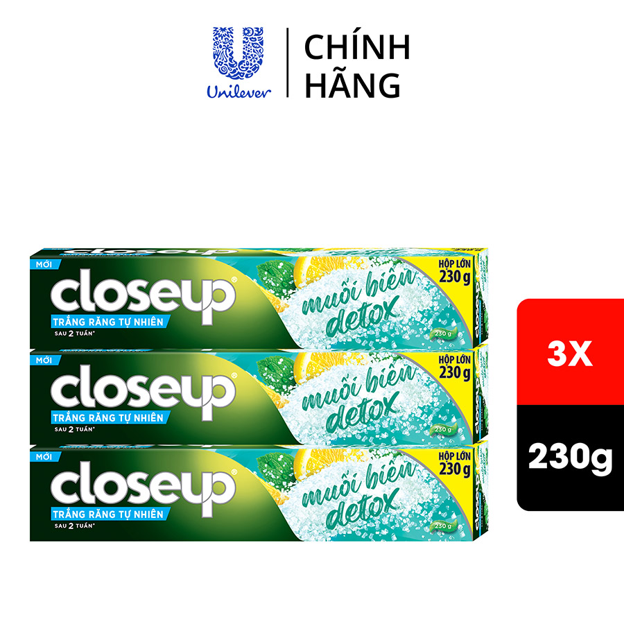 Combo 3 Kem đánh răng Closeup Trắng Răng Tự Nhiên Muối Biển Detox 230 g