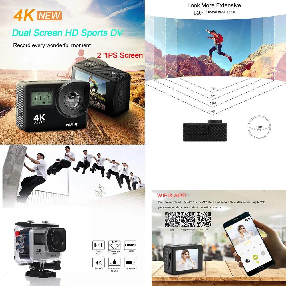 Camera hành động 4K Ultra HD đôi LCD 2 "