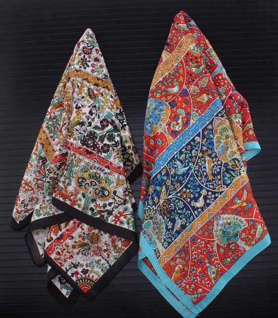 Khăn lụa vuông size 55x55cm choàng cổ lụa siêu dễ thương in hoa văn lạ - Khăn turban